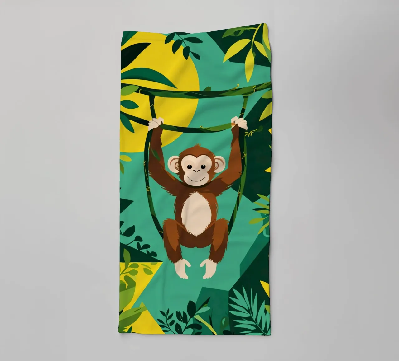 Scimmia felice appesa a una vite con fogliame asciugamano da bagno da DesignDoodle