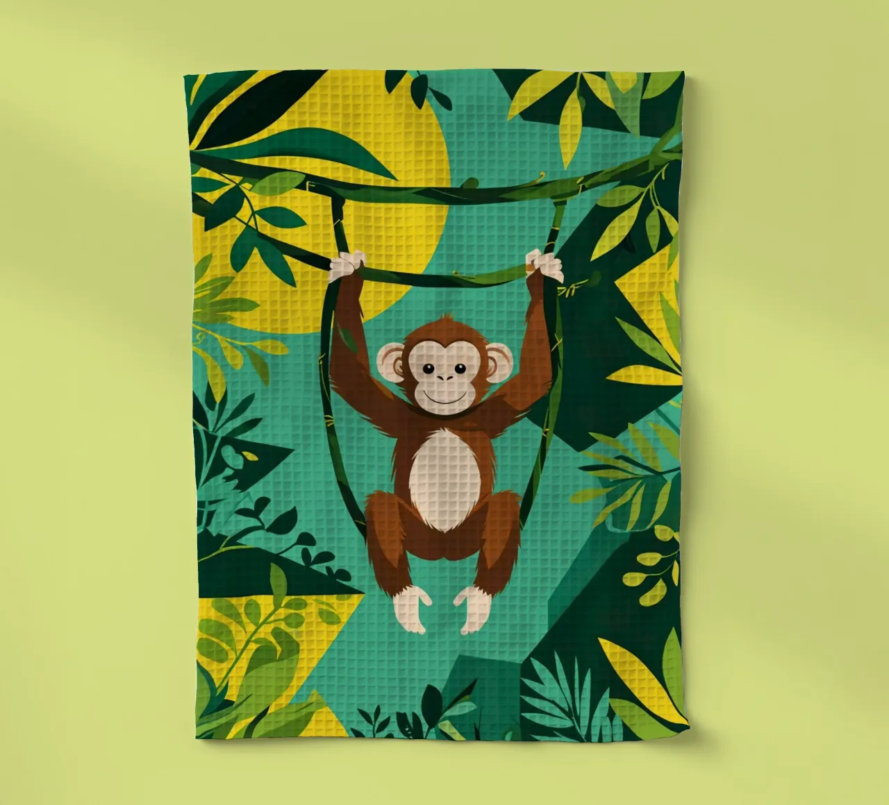 Scimmia felice appesa a una vite con fogliame canovaccio da cucina da DesignDoodle