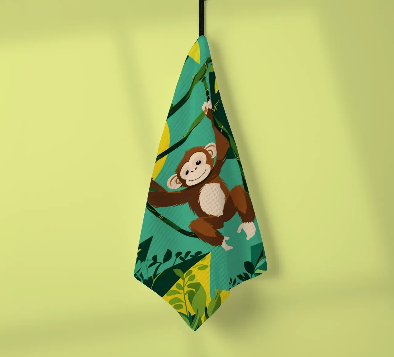 Scimmia felice appesa a una vite con fogliame canovaccio da cucina da DesignDoodle