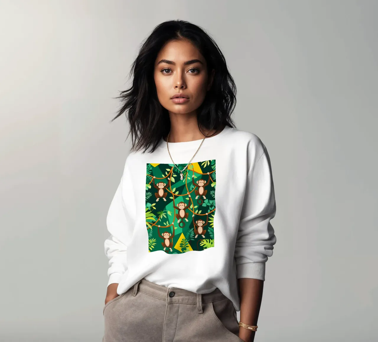 Simpatiche scimmie appese alle liane nella giungla felpa da DesignDoodle
