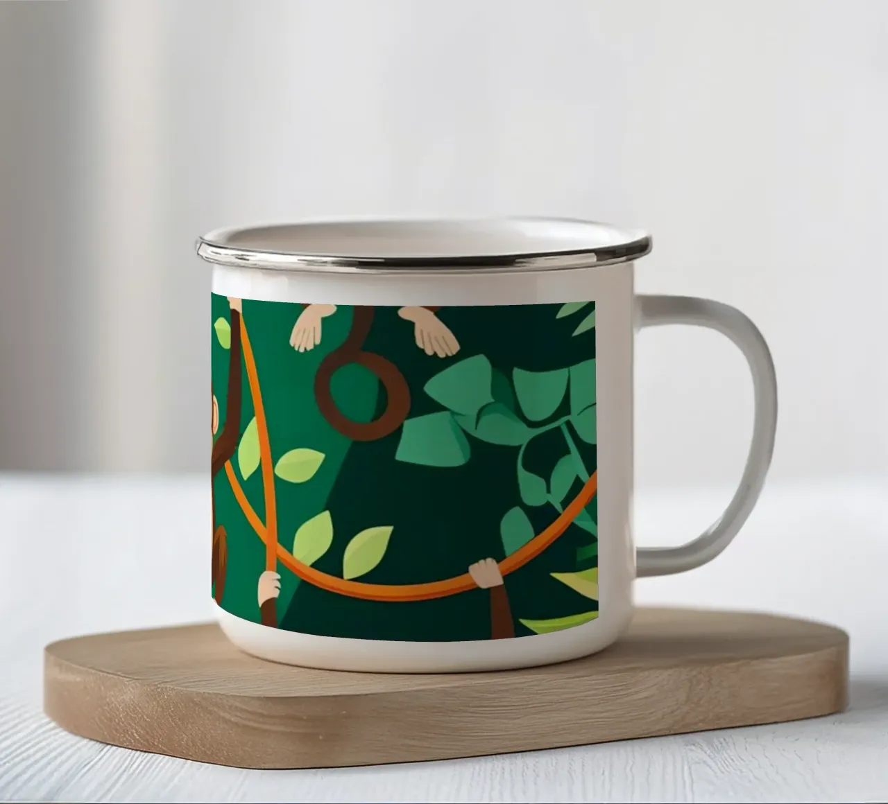 Simpatiche scimmie appese alle liane nella giungla tazza in smalto da DesignDoodle