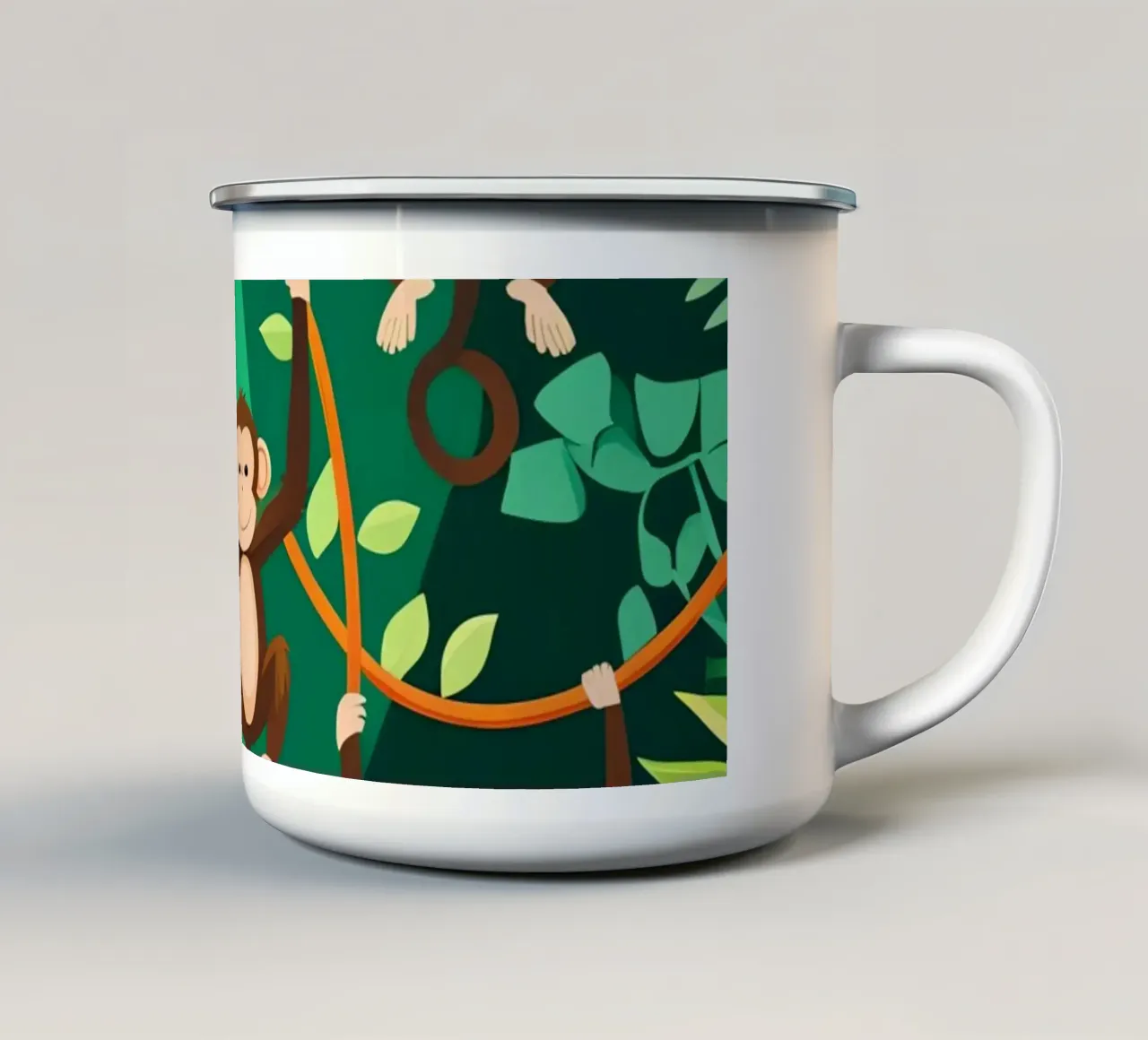 Simpatiche scimmie appese alle liane nella giungla tazza in smalto da DesignDoodle