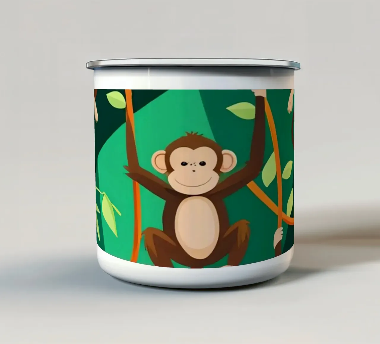 Simpatiche scimmie appese alle liane nella giungla tazza in smalto da DesignDoodle