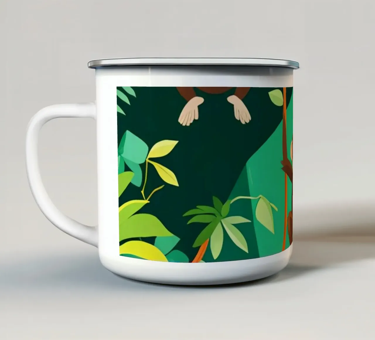 Simpatiche scimmie appese alle liane nella giungla tazza in smalto da DesignDoodle