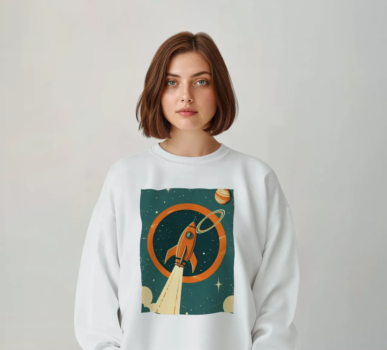 Lancio di un razzo retrò attraverso l'anello celeste felpa da DesignDoodle