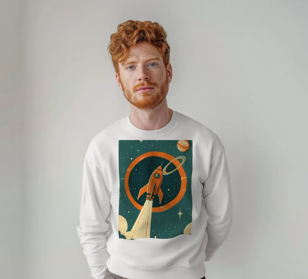 Lancio di un razzo retrò attraverso l'anello celeste felpa da DesignDoodle