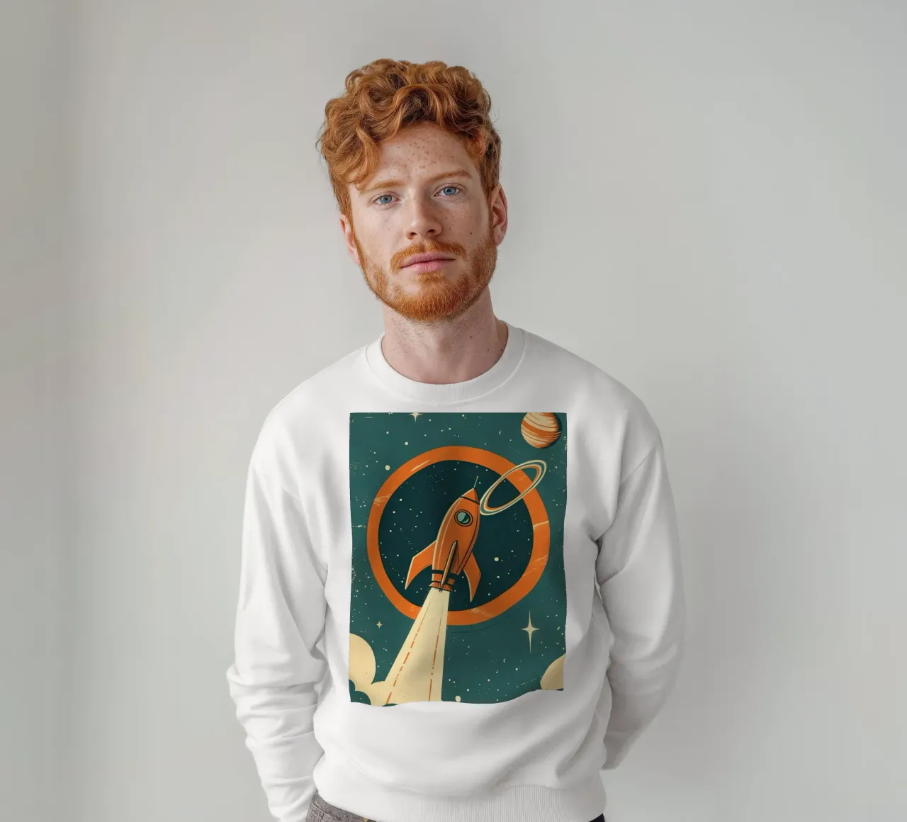 Lancio di un razzo retrò attraverso l'anello celeste felpa da DesignDoodle