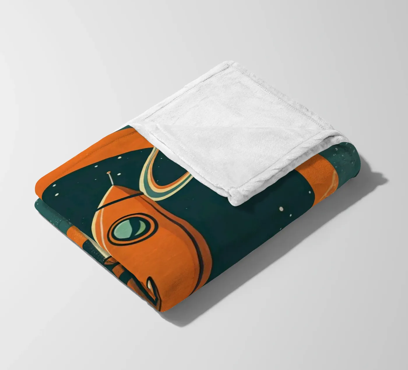 Retro Rocket Launch Through Celestial Ring fleecedeken van DesignDoodle