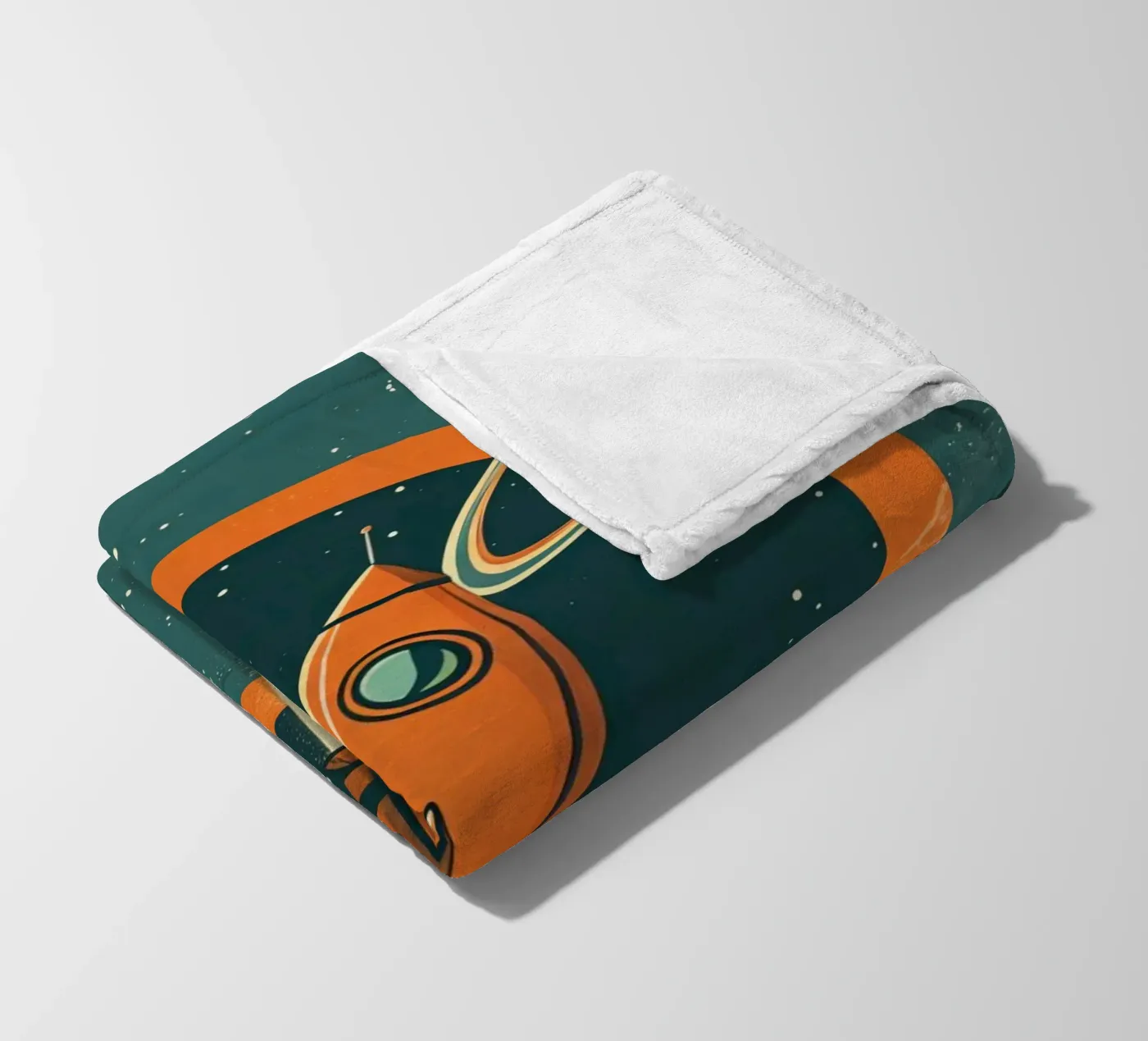 Retro Rocket Launch Through Celestial Ring fleecedeken van DesignDoodle