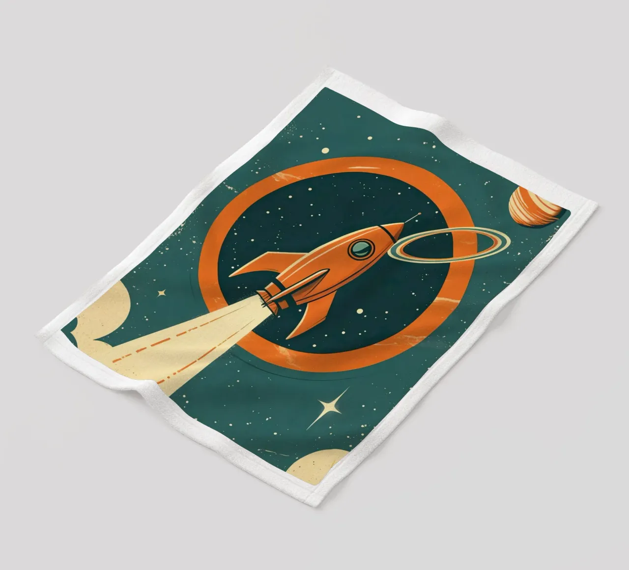 Retro-Raketenstart durch den himmlischen Ring Fleecedecke von DesignDoodle