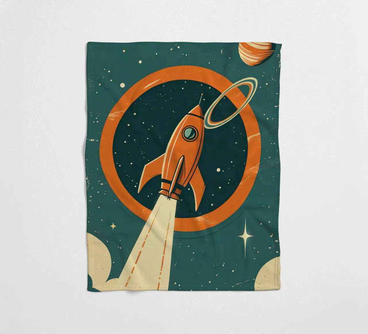 Retro-Raketenstart durch den himmlischen Ring Fleecedecke von DesignDoodle