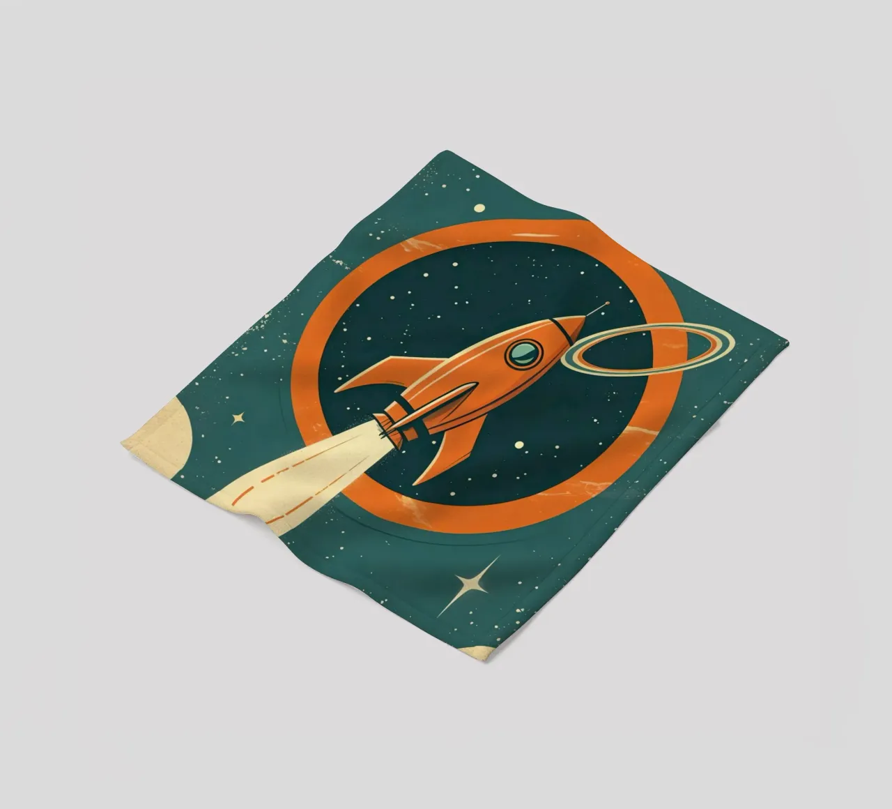 Retro-Raketenstart durch den himmlischen Ring Fleecedecke von DesignDoodle