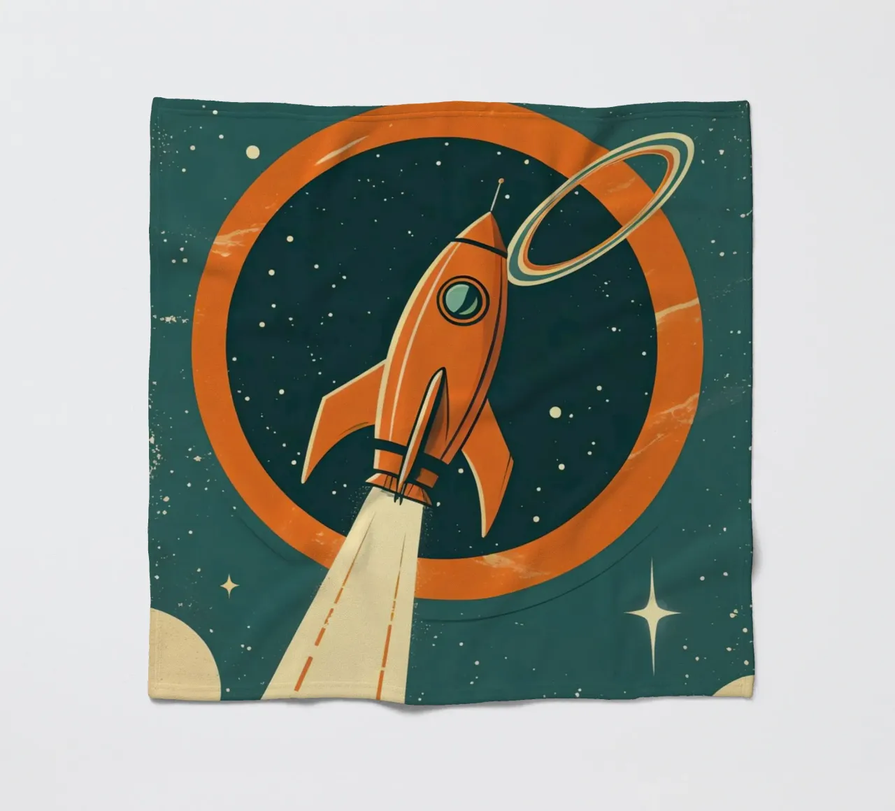 Retro-Raketenstart durch den himmlischen Ring Fleecedecke von DesignDoodle