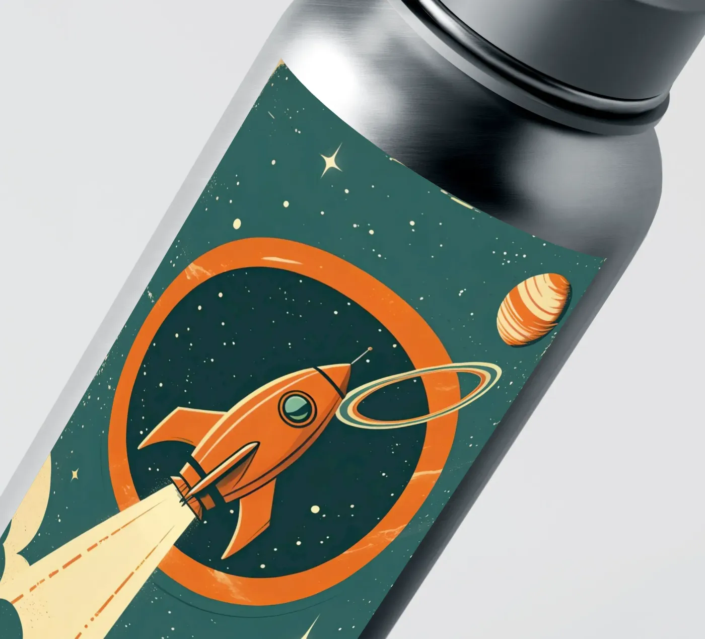 Retro raketlancering via hemelse ring sticker van DesignDoodle