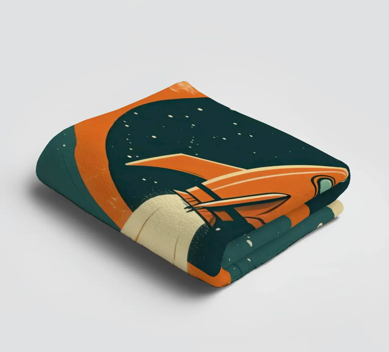 Retro Rocket Launch Through Celestial Ring towel by DesignDoodle