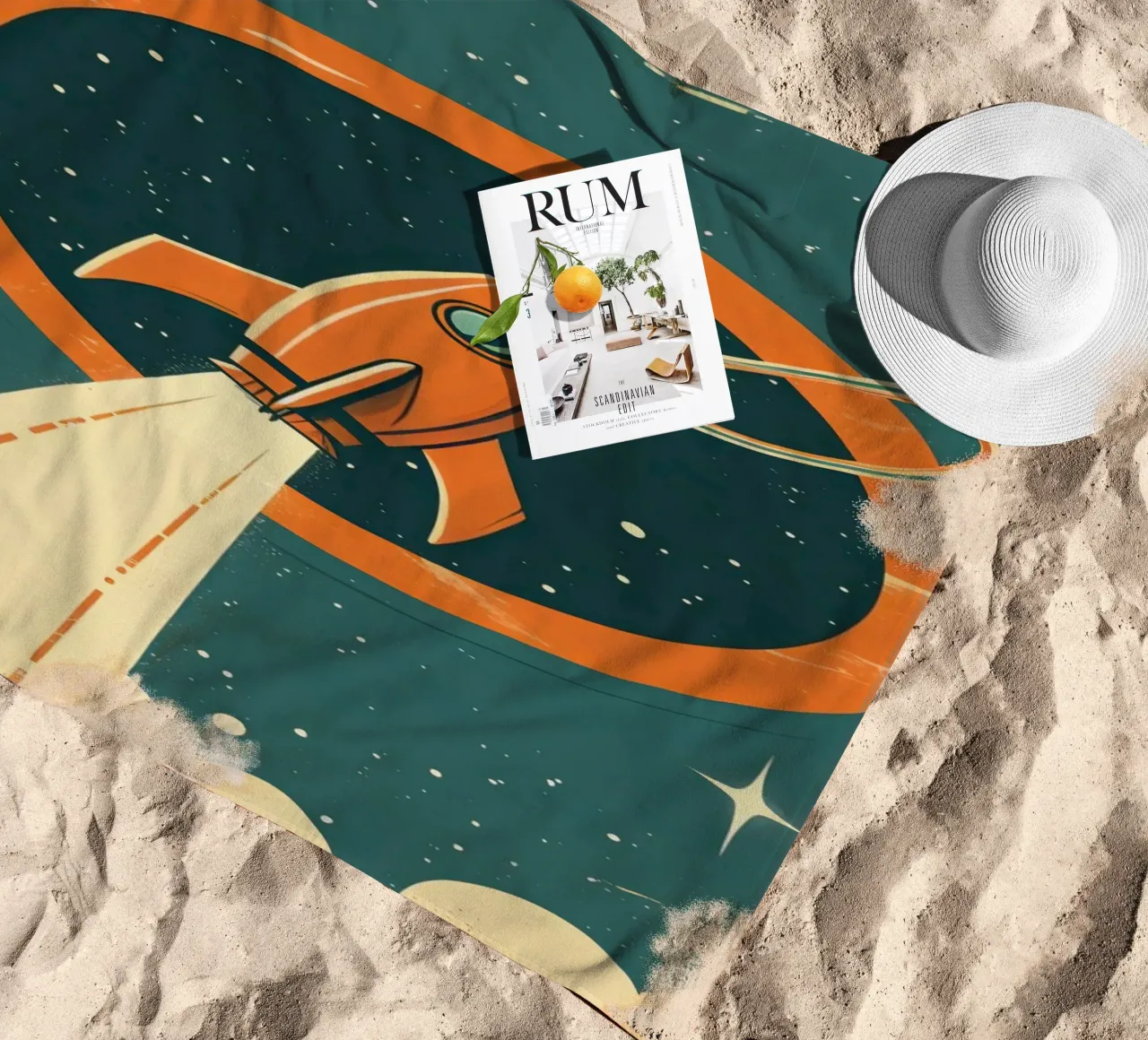 Retro Rocket Launch Through Celestial Ring telo mare da DesignDoodle