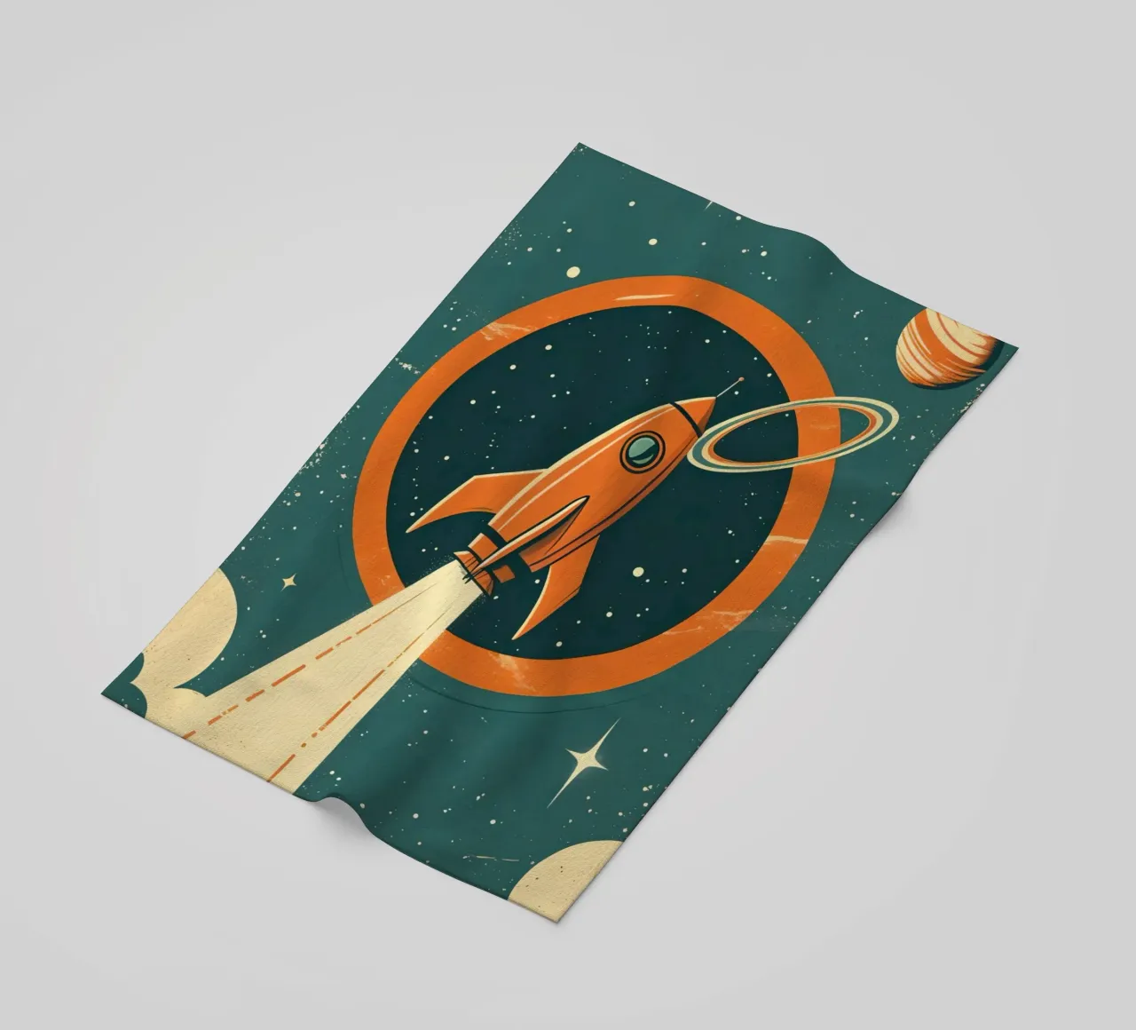 Retro Rocket Launch Through Celestial Ring telo mare da DesignDoodle