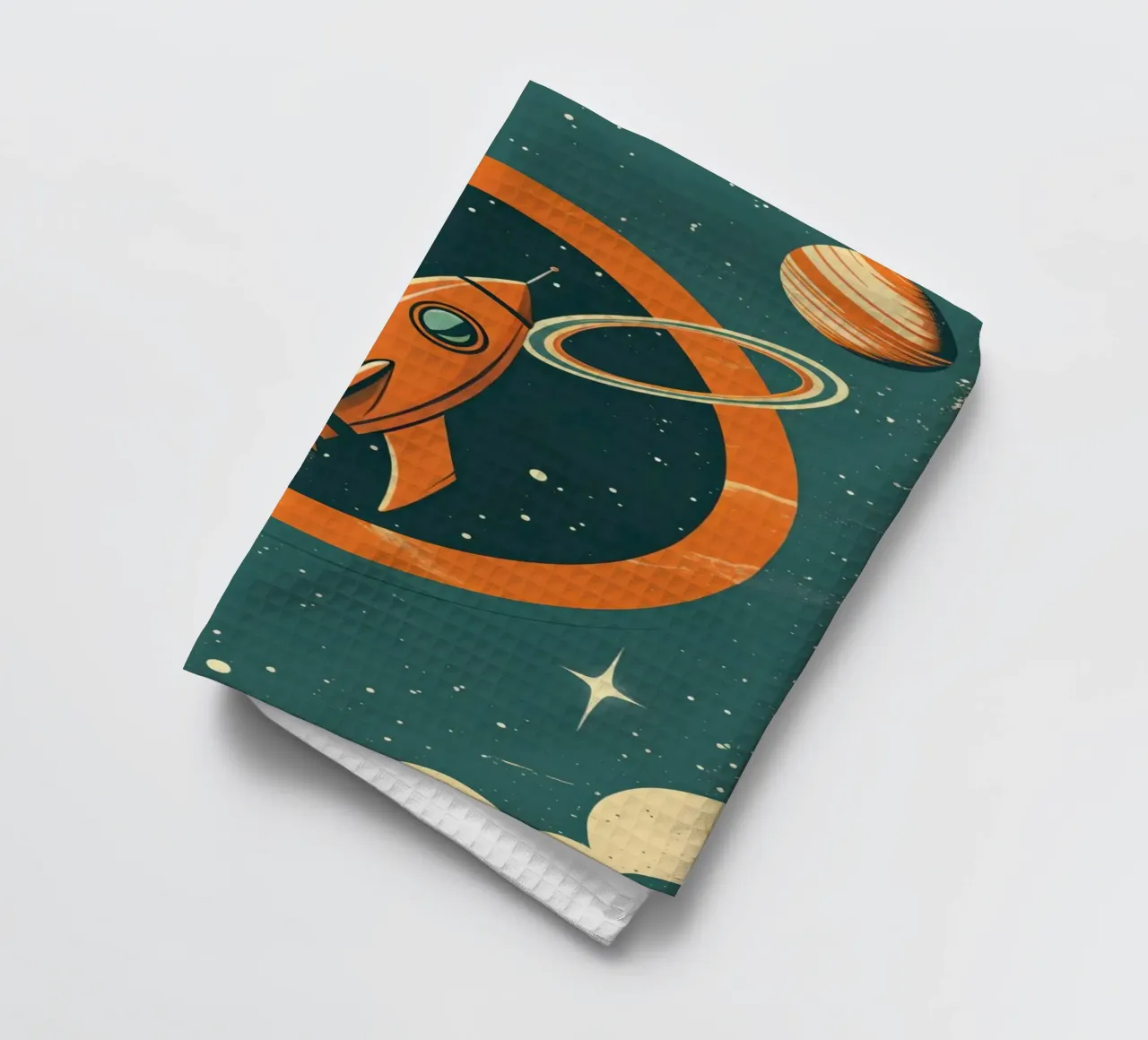 Lancement d'une fusée rétro à travers l'anneau céleste torchon de DesignDoodle