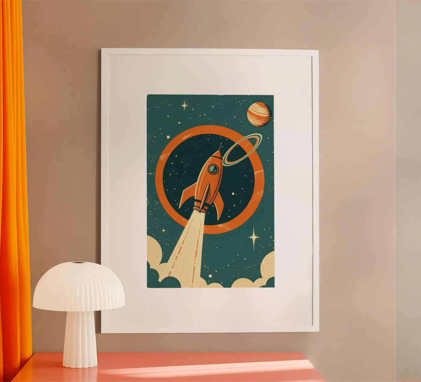 Retro Rocket Launch Through Celestial Ring poster da DesignDoodle