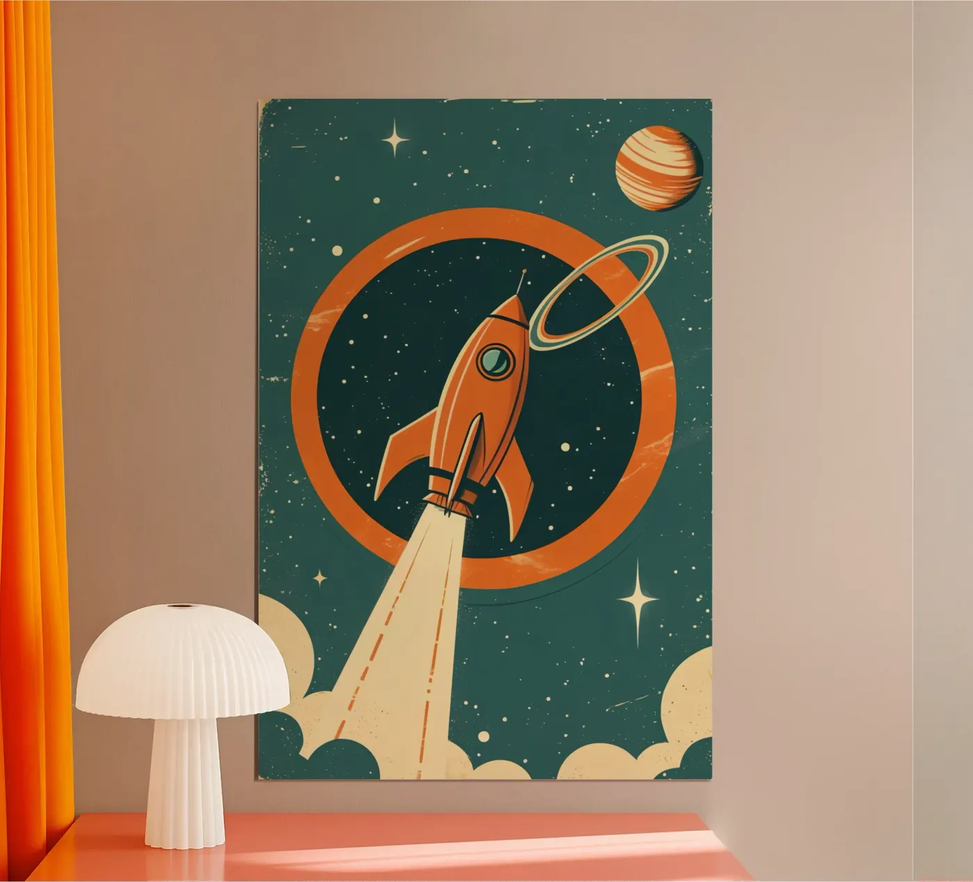 Retro Rocket Launch Through Celestial Ring poster da DesignDoodle