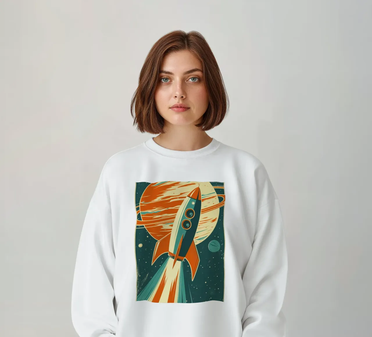 Lancement d'une fusée rétro avec Ringed Planet sweat de DesignDoodle