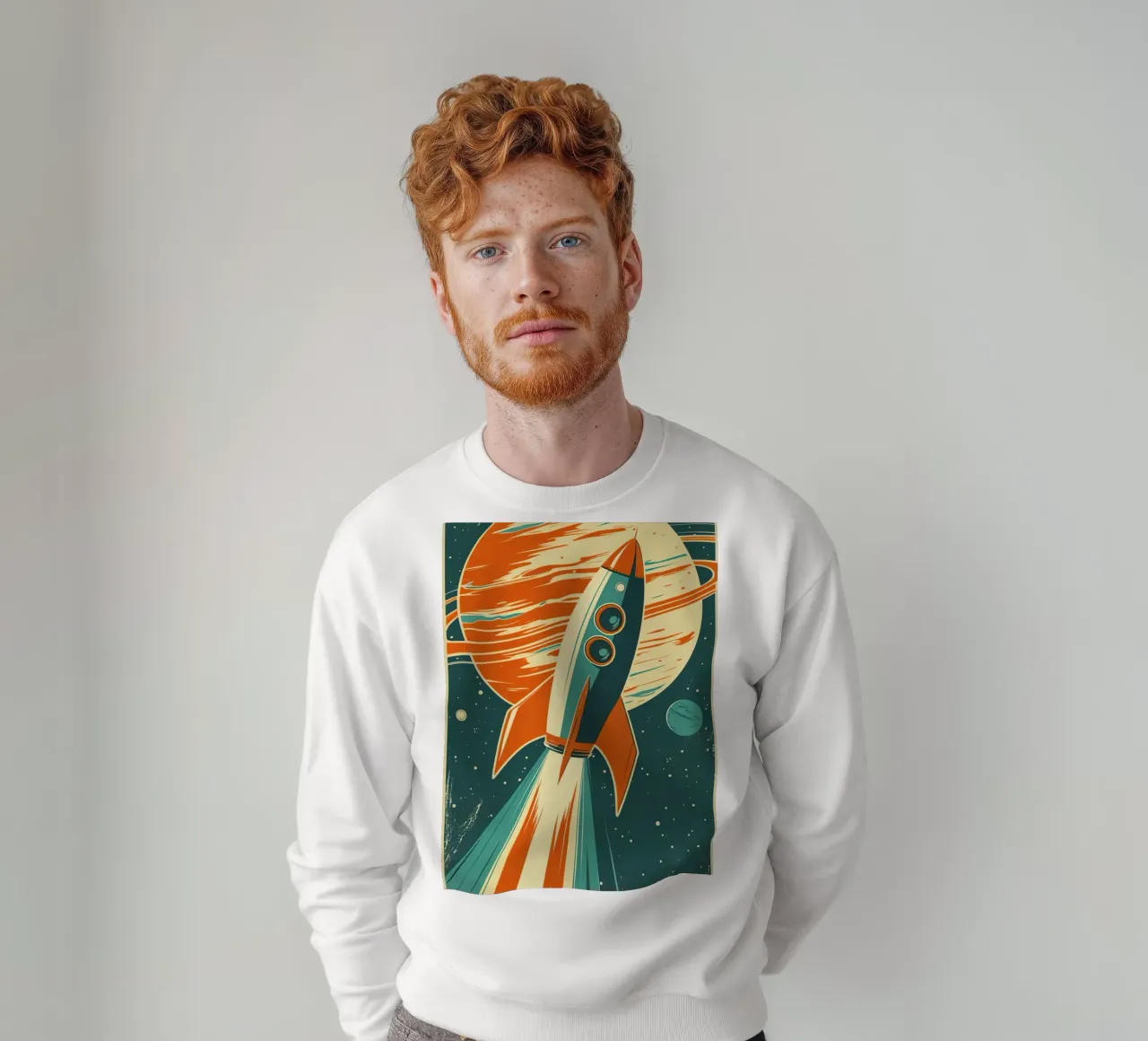 Lancement d'une fusée rétro avec Ringed Planet sweat de DesignDoodle