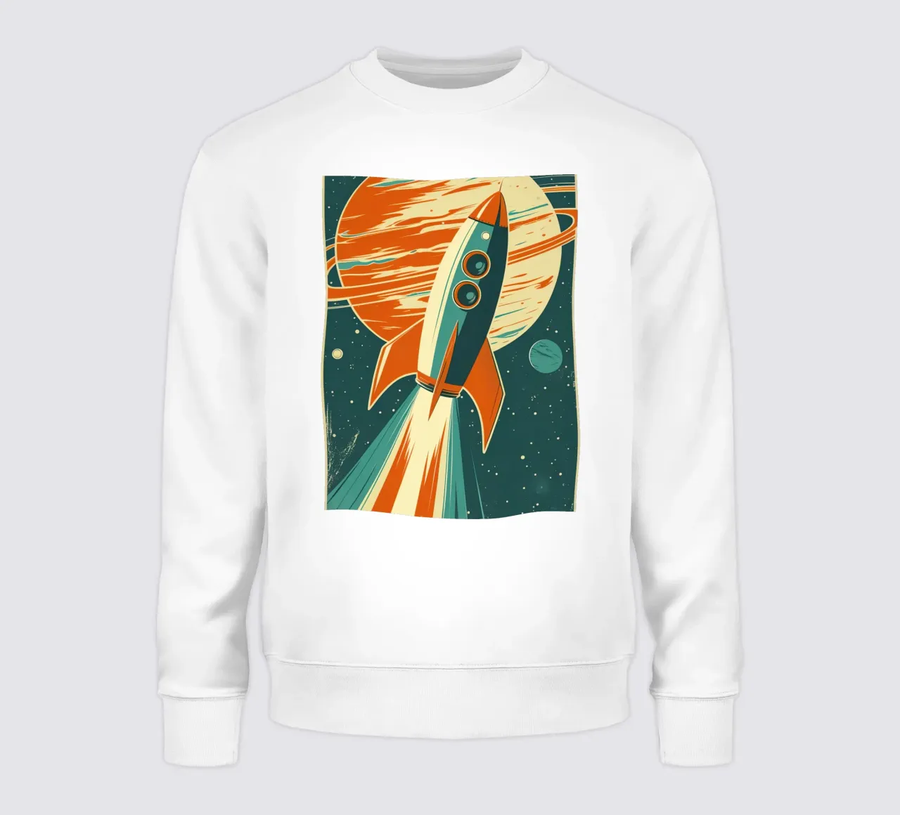 Lancement d'une fusée rétro avec Ringed Planet sweat de DesignDoodle