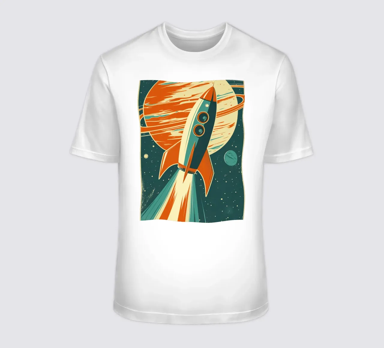 Lancio di un razzo retrò con Ringed Planet t-shirt da DesignDoodle