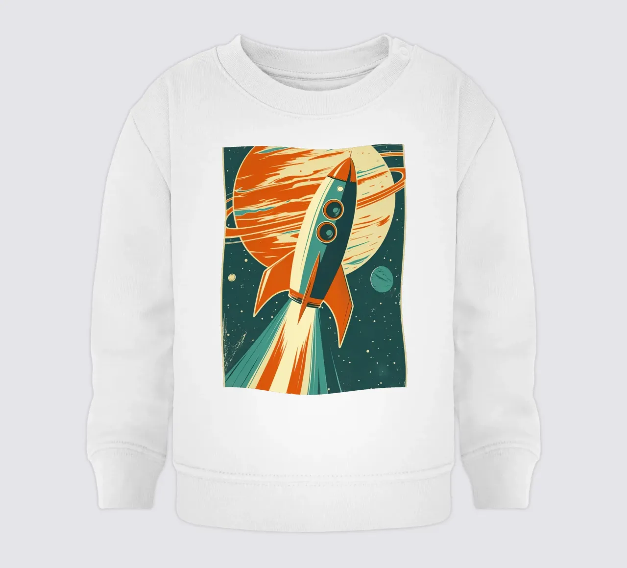 Retro raketlancering met Ringed Planet baby sweatshirt van DesignDoodle