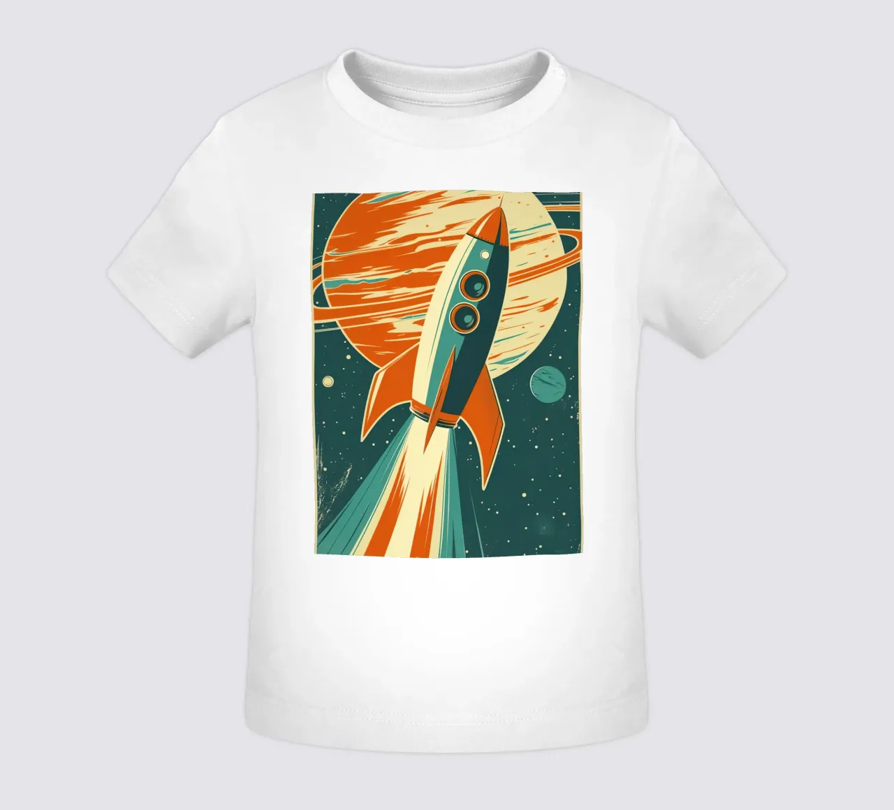 Lancio di un razzo retrò con Ringed Planet maglietta neonato da DesignDoodle