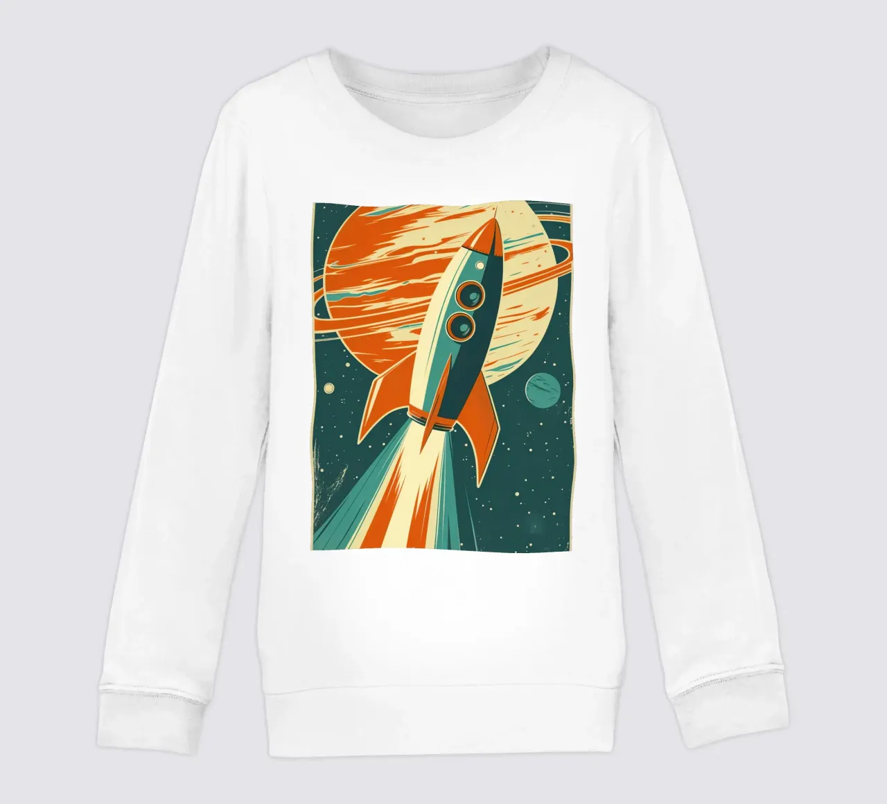 Lancio di un razzo retrò con Ringed Planet felpa bambino da DesignDoodle