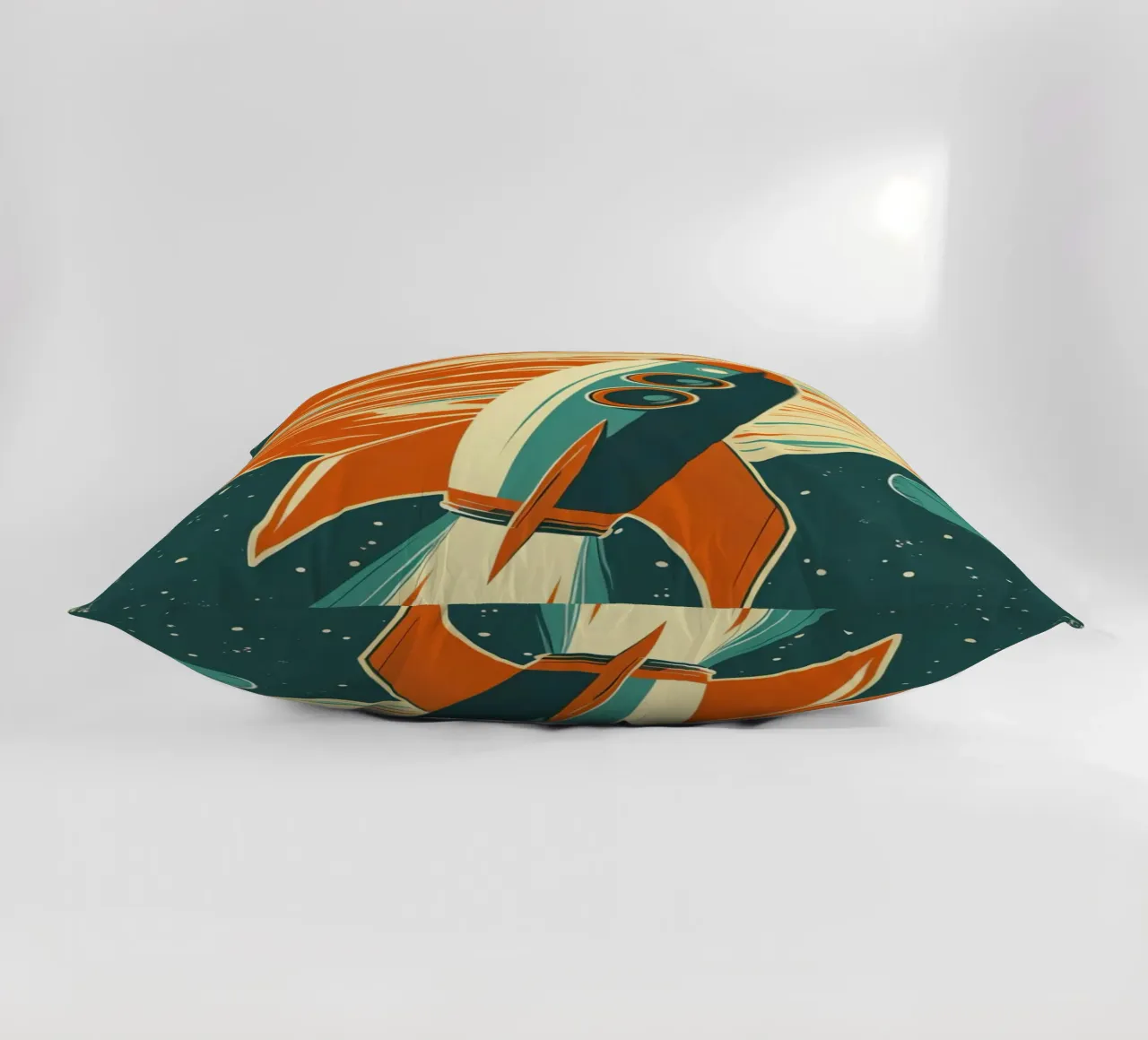 Lancio di un razzo retrò con Ringed Planet cuscino da DesignDoodle