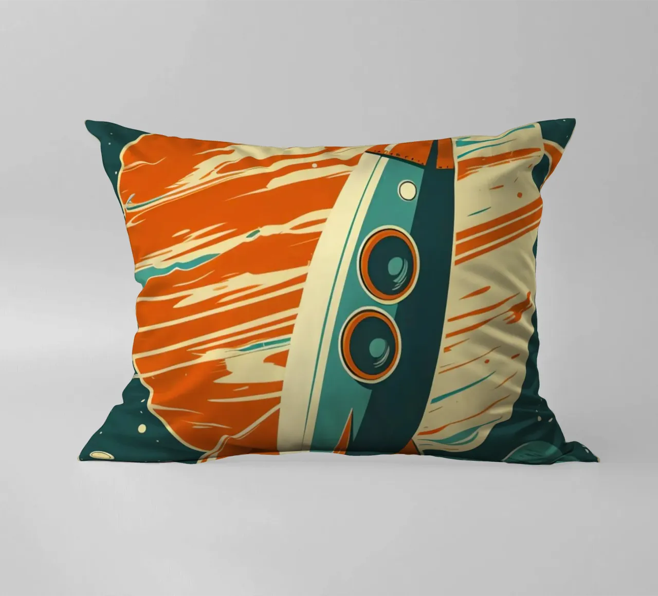 Lancio di un razzo retrò con Ringed Planet cuscino da DesignDoodle