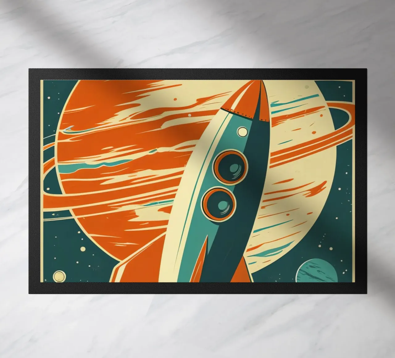 Lancio di un razzo retrò con Ringed Planet zerbino da DesignDoodle