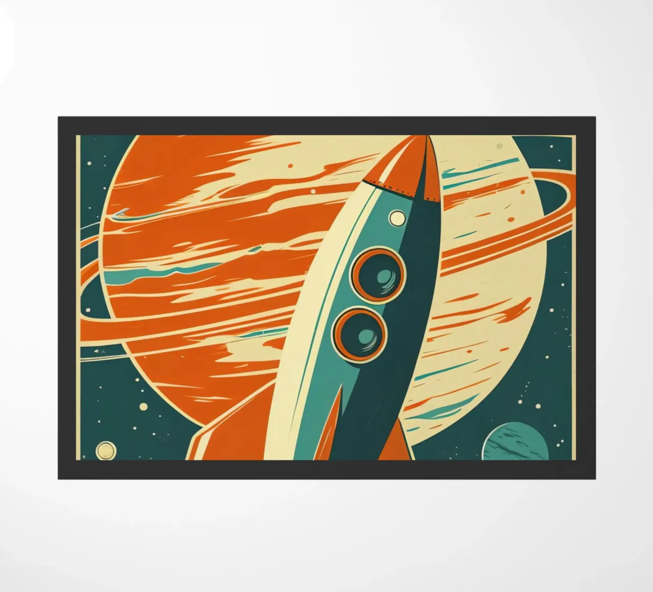 Lancio di un razzo retrò con Ringed Planet zerbino da DesignDoodle