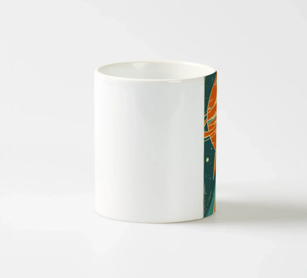 Lancement d'une fusée rétro avec Ringed Planet mug en céramique de DesignDoodle