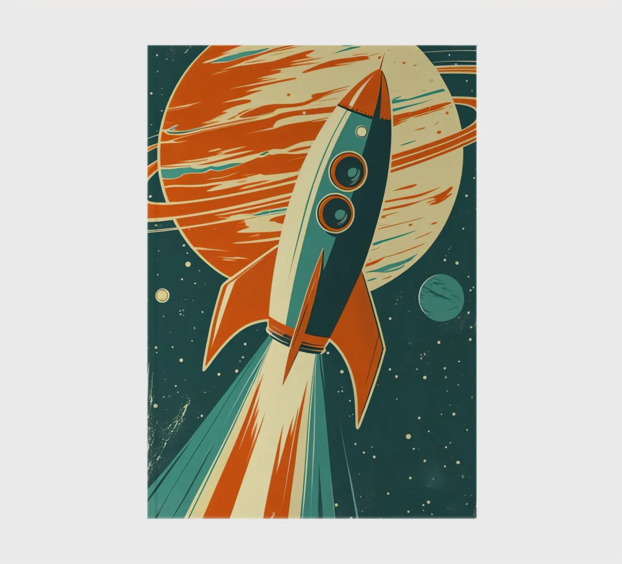 Lancement d'une fusée rétro avec Ringed Planet carnet de notes de DesignDoodle