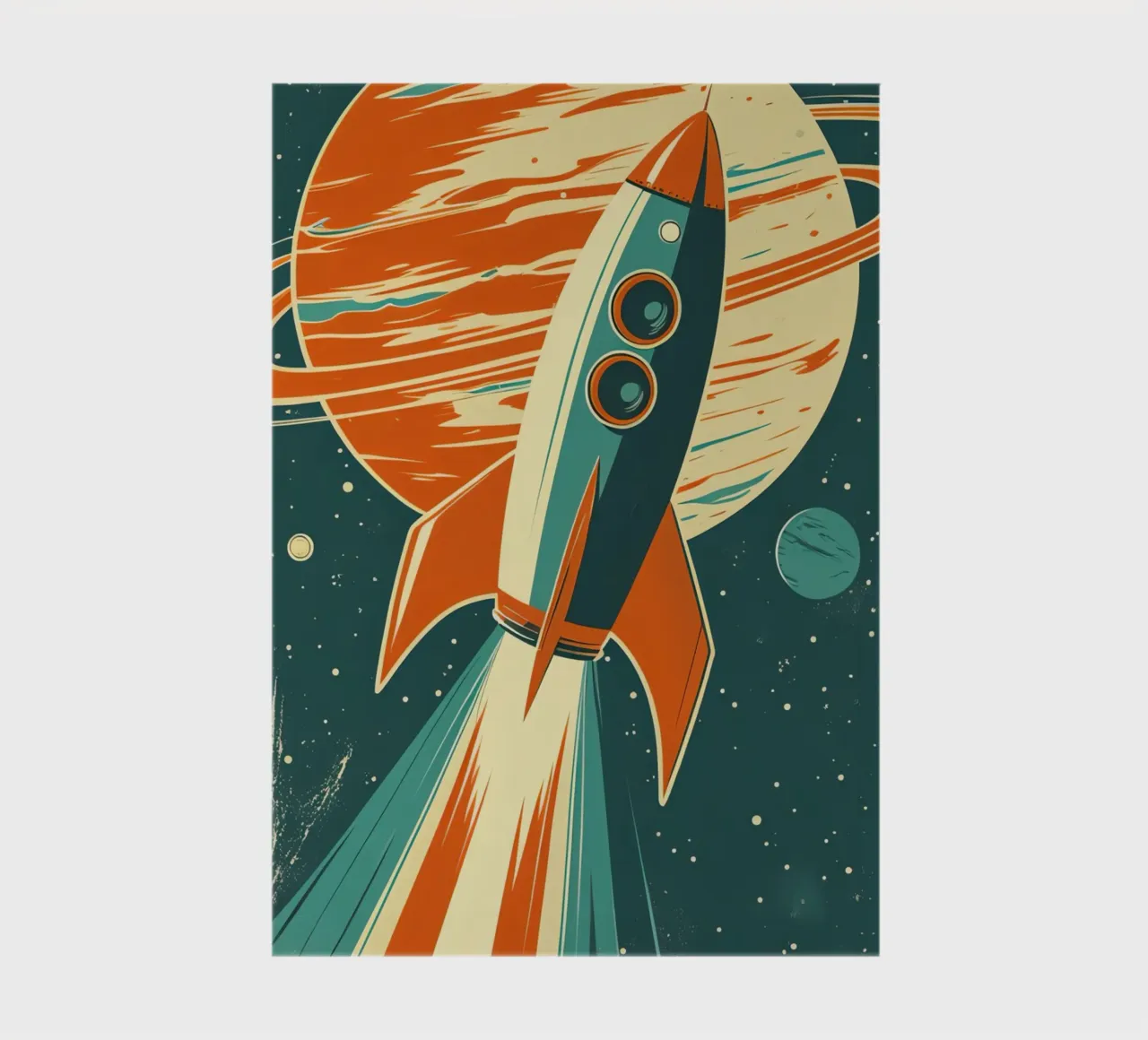 Lancement d'une fusée rétro avec Ringed Planet carnet de notes de DesignDoodle