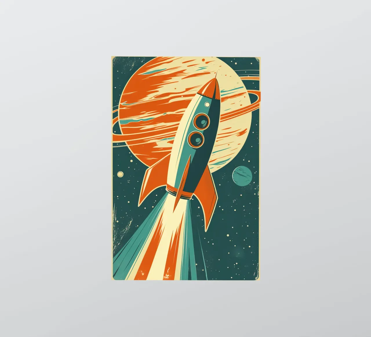Lancio di un razzo retrò con Ringed Planet adesivo da DesignDoodle