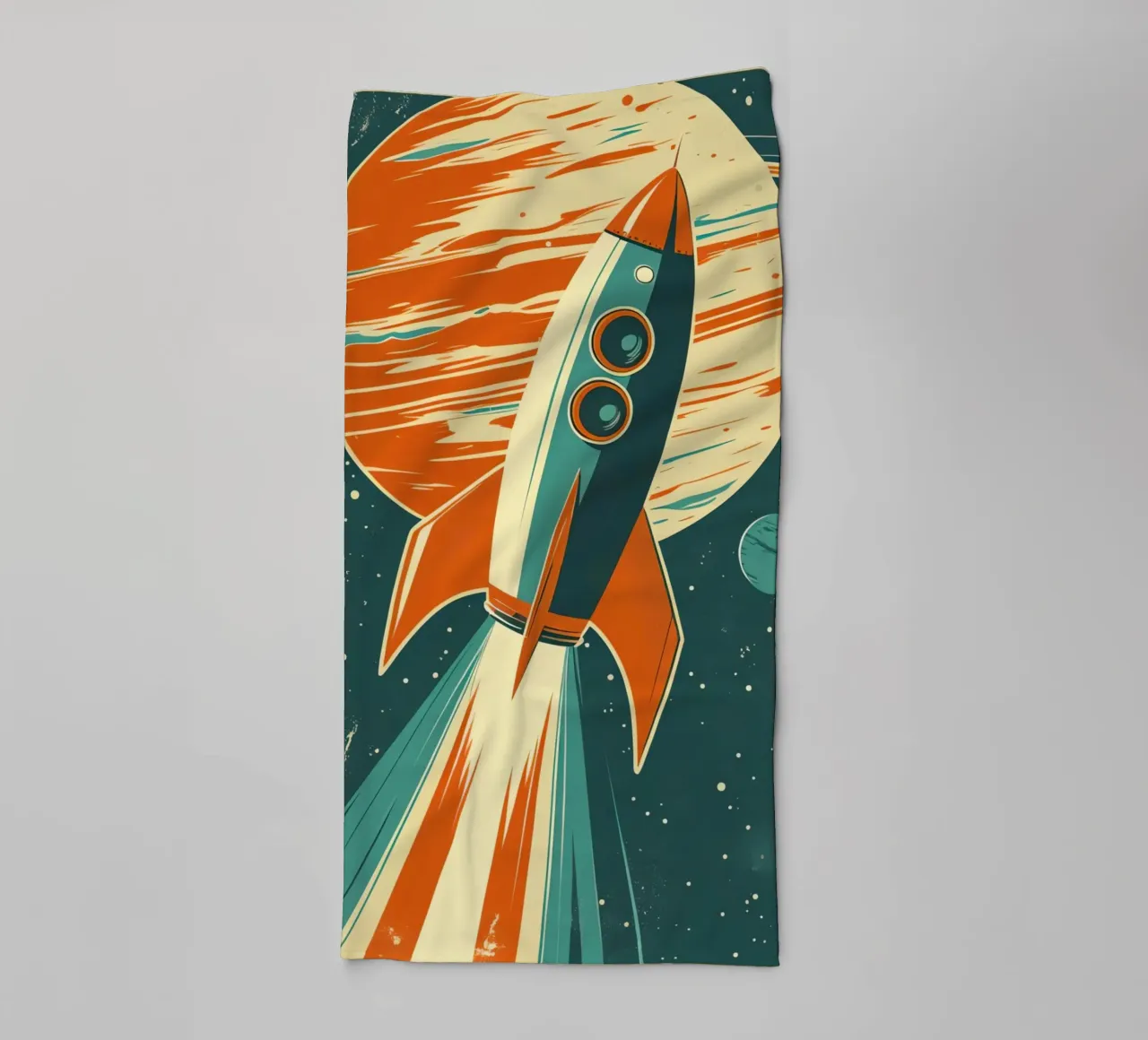 Lancement d'une fusée rétro avec Ringed Planet serviette de bain de DesignDoodle