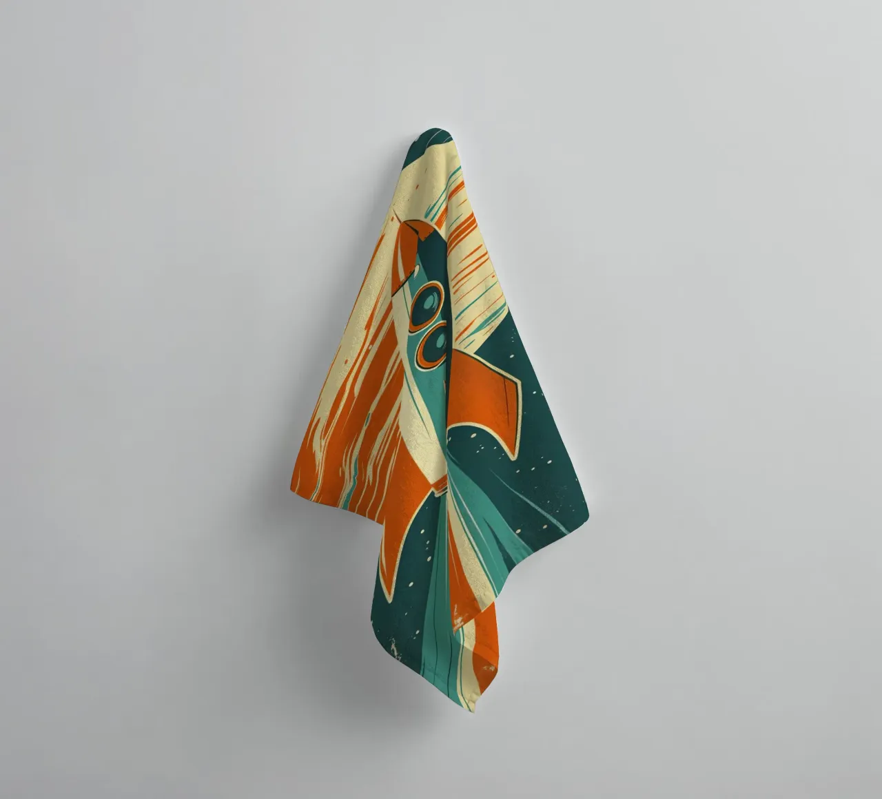 Lancement d'une fusée rétro avec Ringed Planet serviette de bain de DesignDoodle