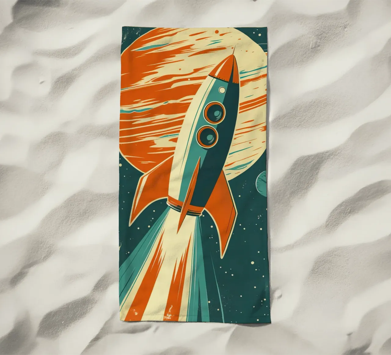 Lancio di un razzo retrò con Ringed Planet telo mare da DesignDoodle