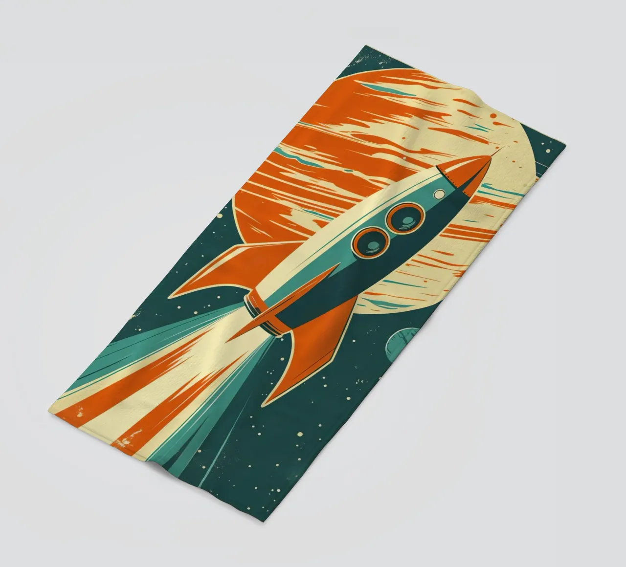 Lancio di un razzo retrò con Ringed Planet telo mare da DesignDoodle