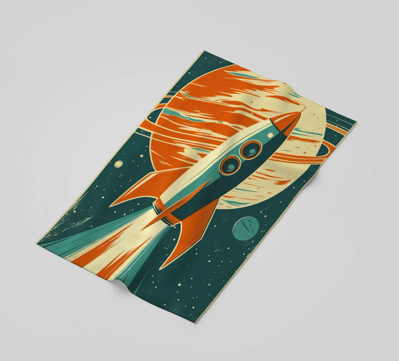 Lancio di un razzo retrò con Ringed Planet telo mare da DesignDoodle