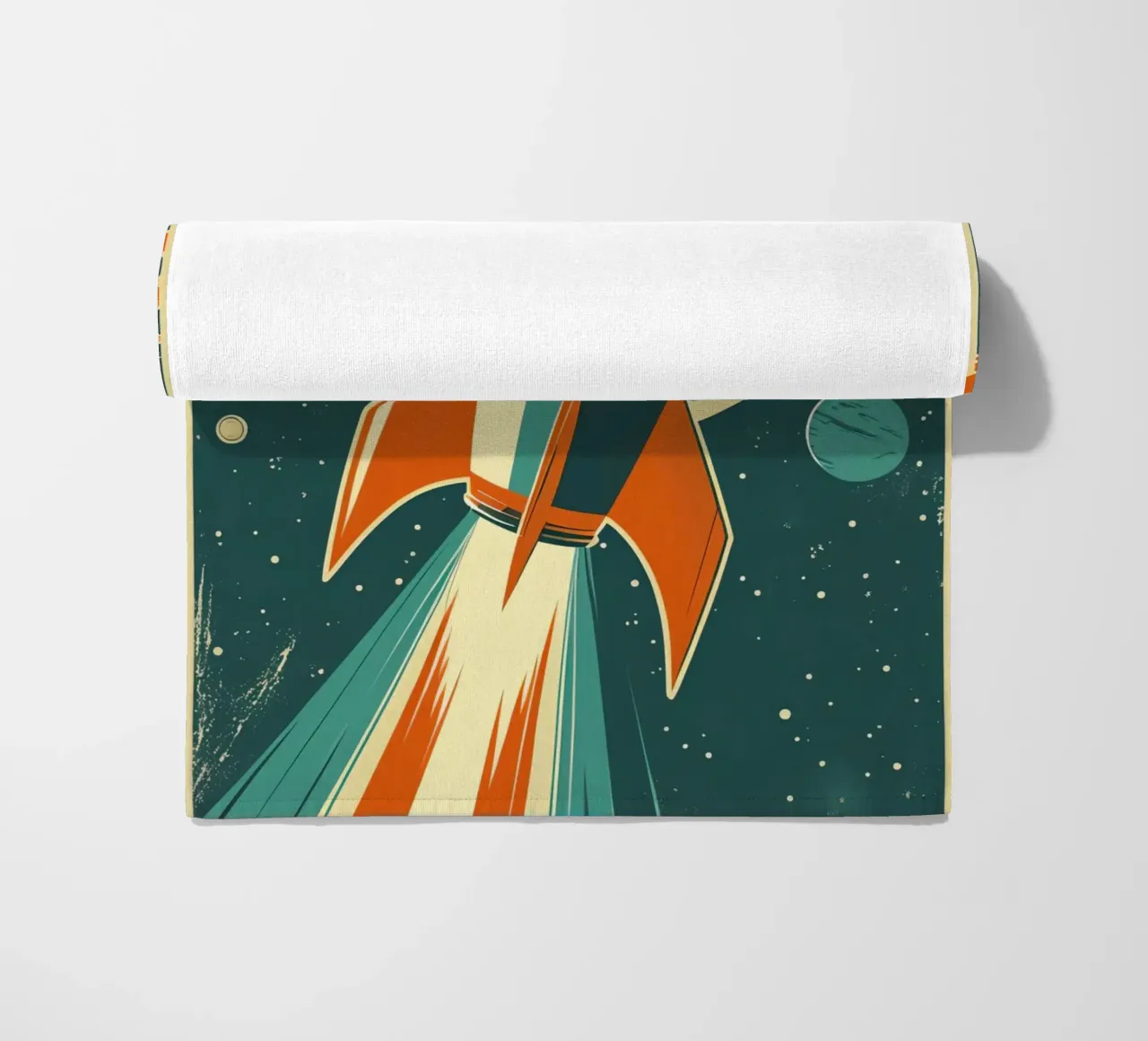 Lancio di un razzo retrò con Ringed Planet telo mare da DesignDoodle