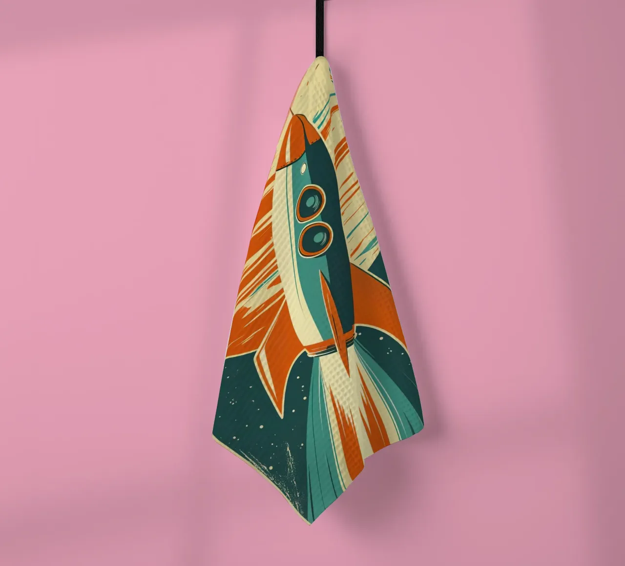 Lancement d'une fusée rétro avec Ringed Planet torchon de DesignDoodle