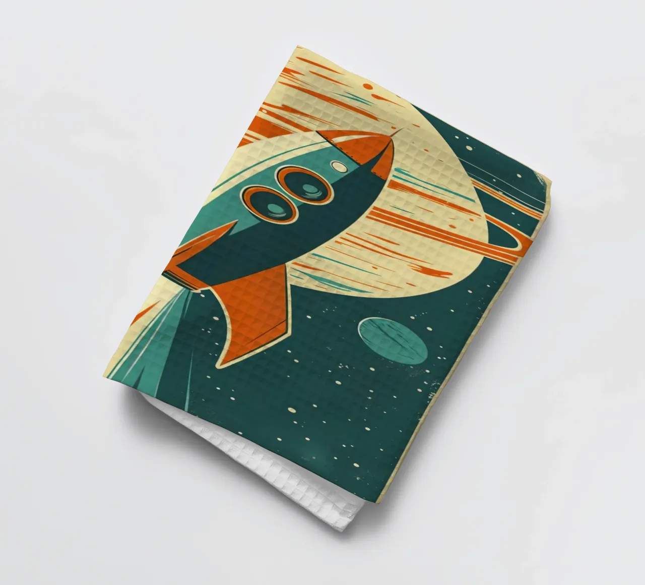 Lancement d'une fusée rétro avec Ringed Planet torchon de DesignDoodle