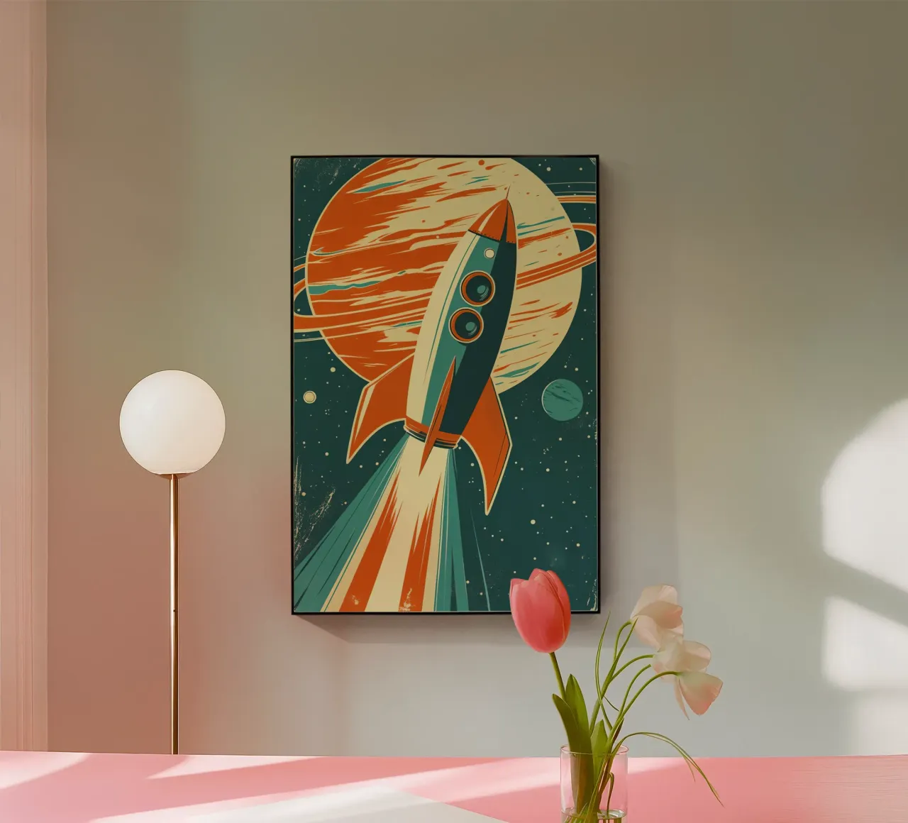 Lancio di un razzo retrò con Ringed Planet plexiglass da DesignDoodle
