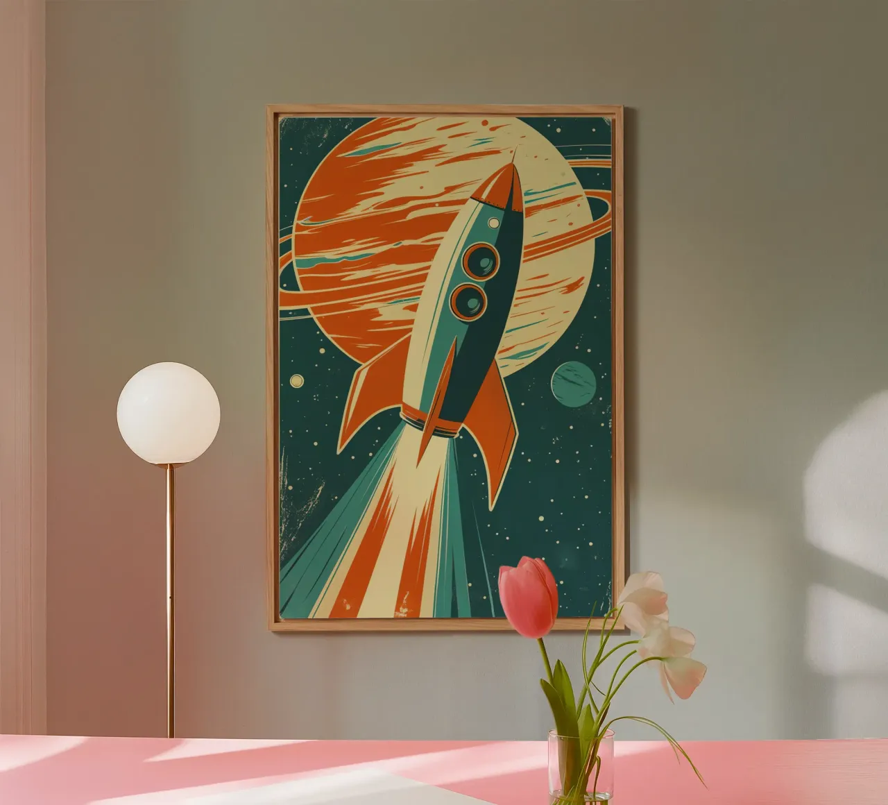 Lancio di un razzo retrò con Ringed Planet alluminio dibond da DesignDoodle