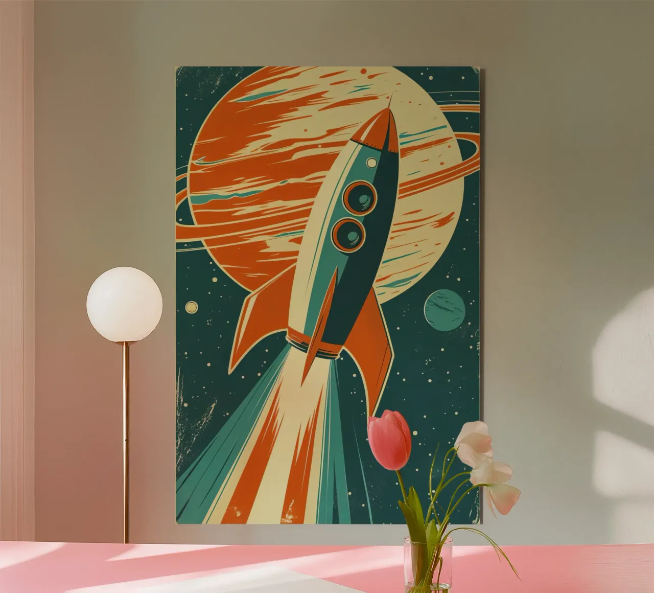 Lancio di un razzo retrò con Ringed Planet alluminio dibond da DesignDoodle